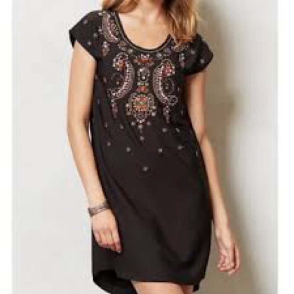 Yumi,Beaded Embellished Shift Dress, Black Jewel Stone Sequin Artisan,Size XSP